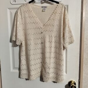 Belle Amie Woman's Dressy Blouse/Top Ivory/Cream Size XL S/S Floral Pullover